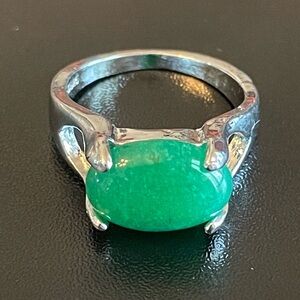 Green jade stone S925 silver ring